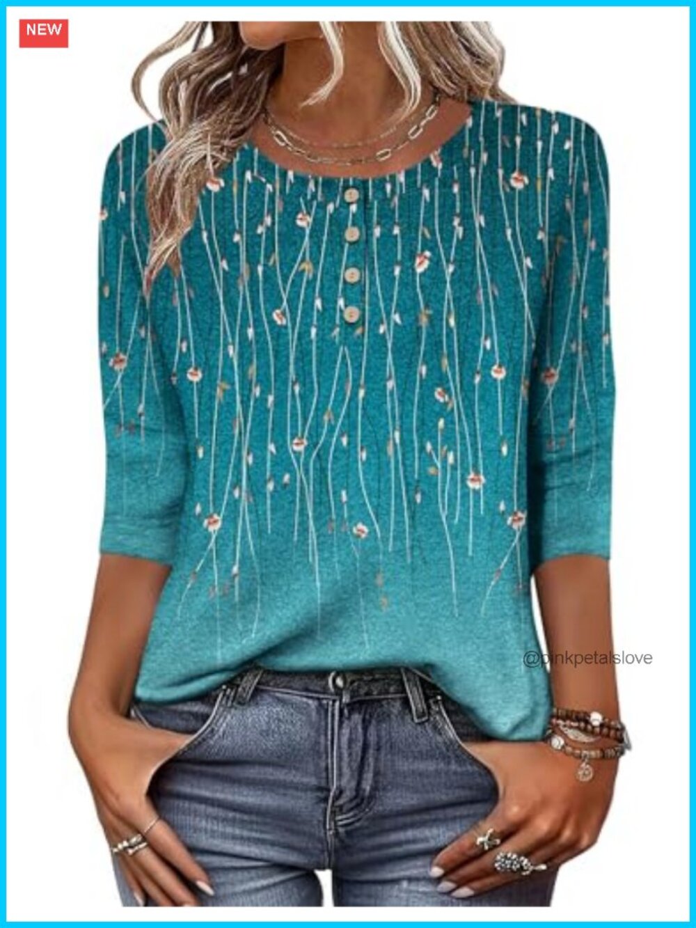Zeagoo Women's 3/4 Sleeve Tunic Blouse Button Down Loose Fit Work Top
